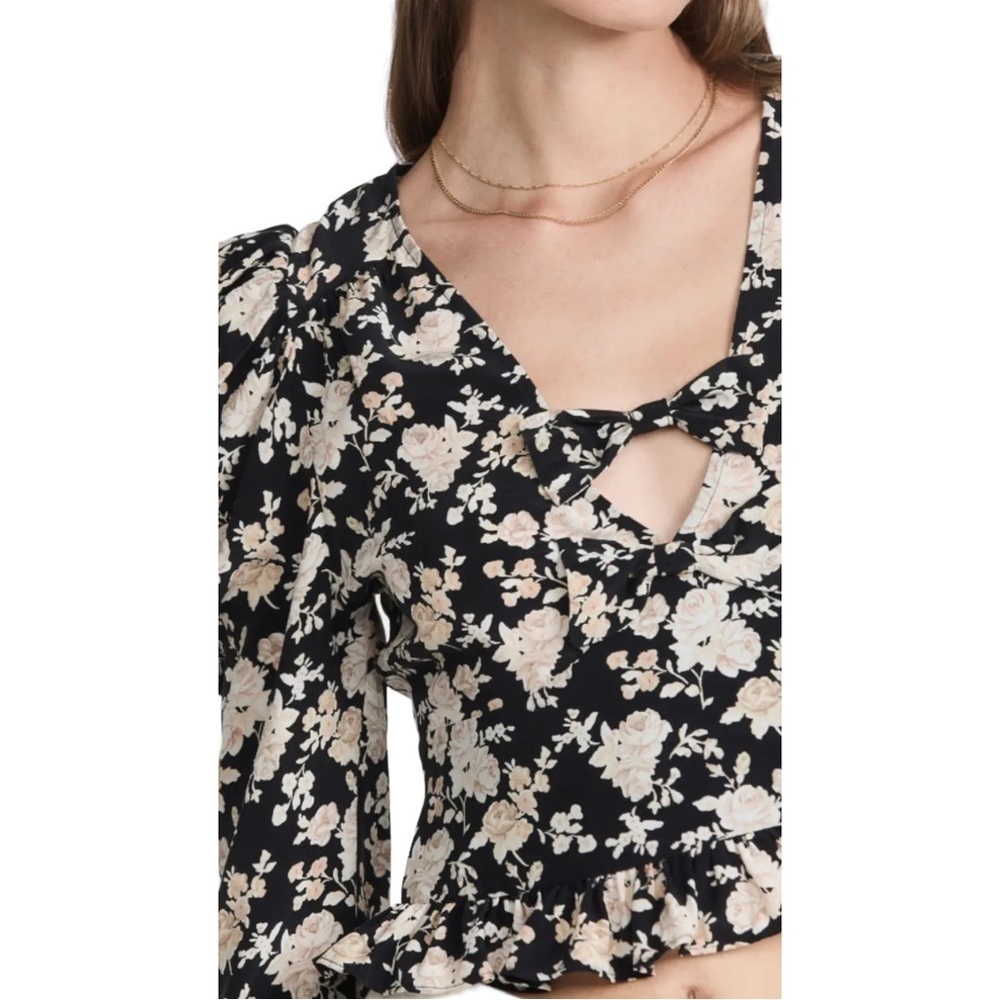 NEW LoveShackFancy Silk Floral Print Louis Blouse in Almond Cookie - Picture 5 of 16